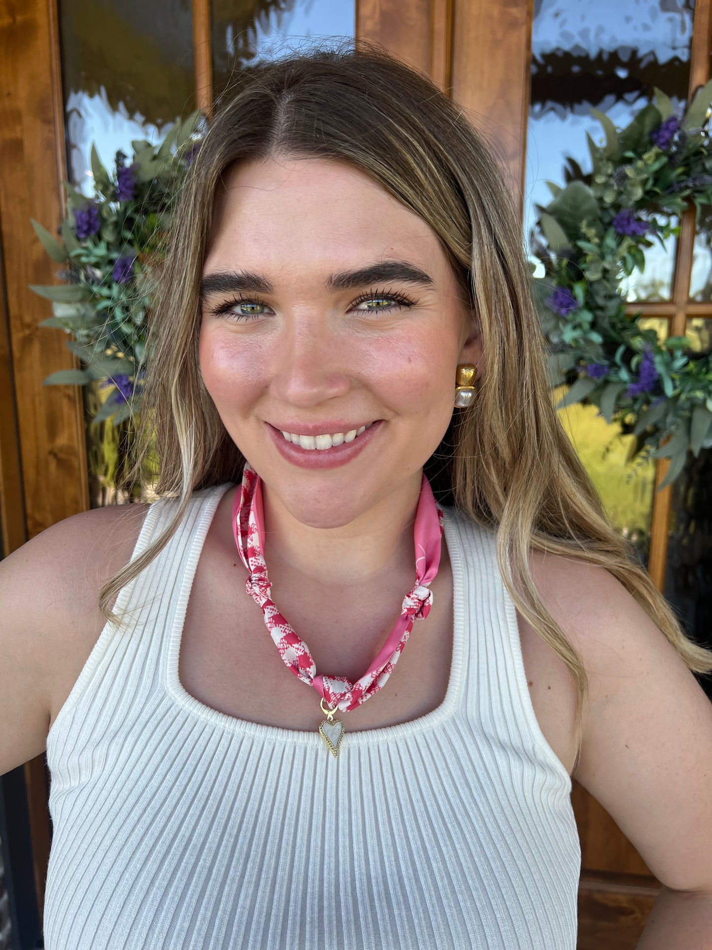 The Kate Pink & White Plaid Scarf Necklace