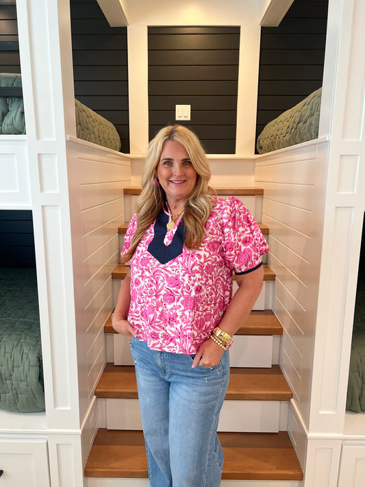 The Teri Pink Floral Puff Sleeve Top