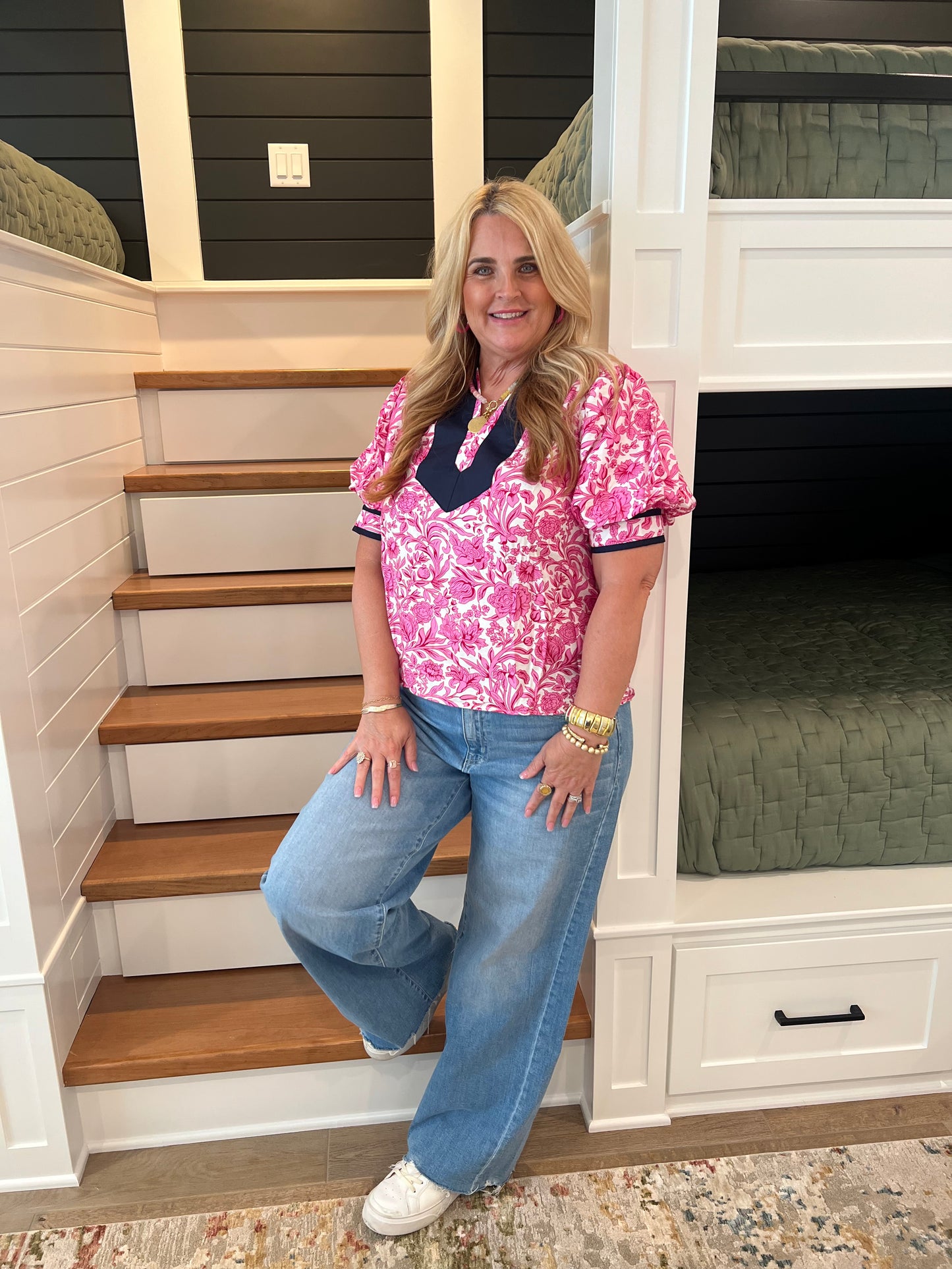 The Teri Pink Floral Puff Sleeve Top