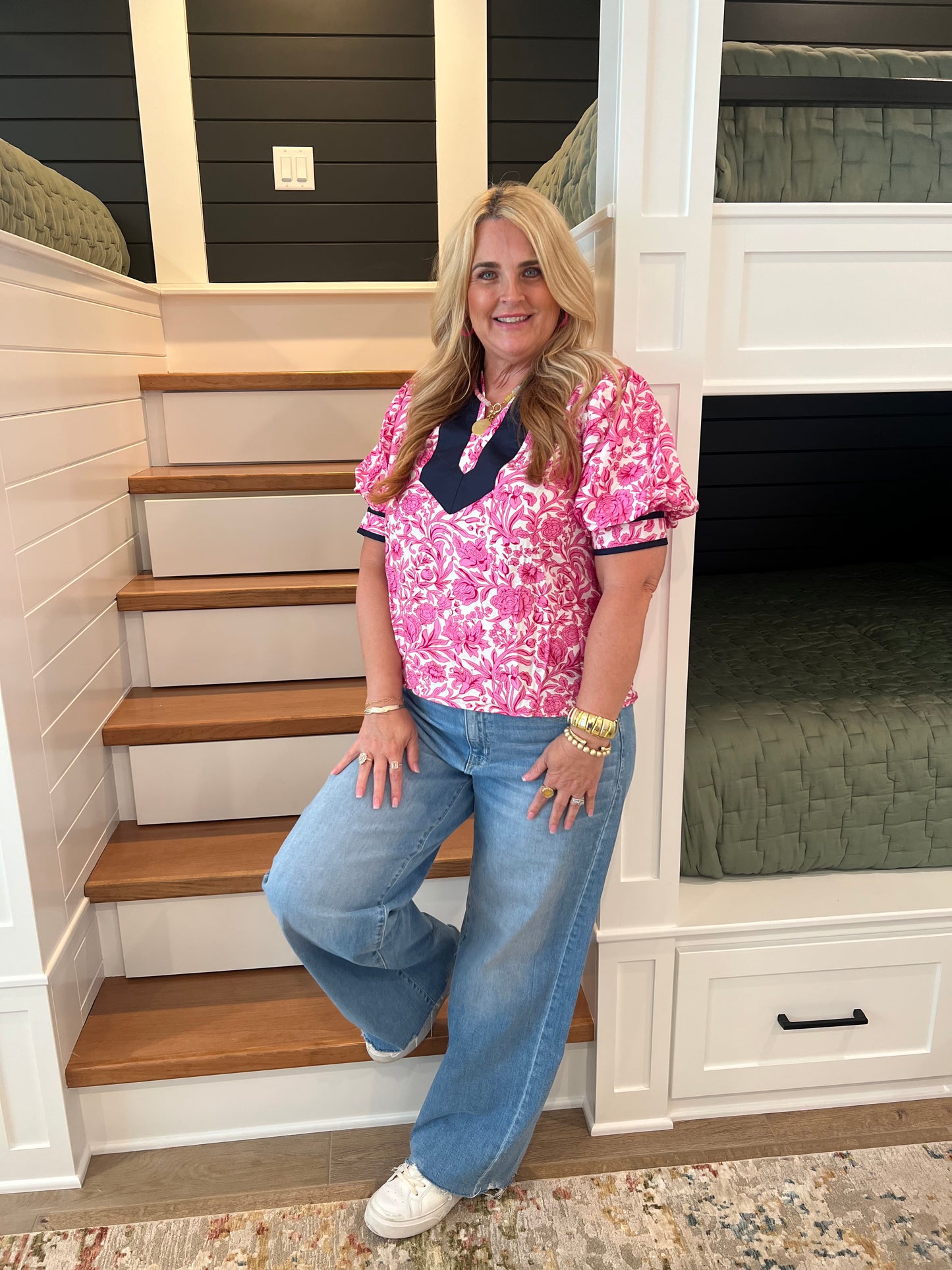 The Teri Pink Floral Puff Sleeve Top