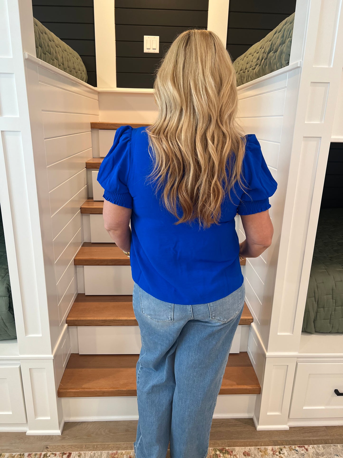 The Lisa Royal Puff Sleeve V-neck Top