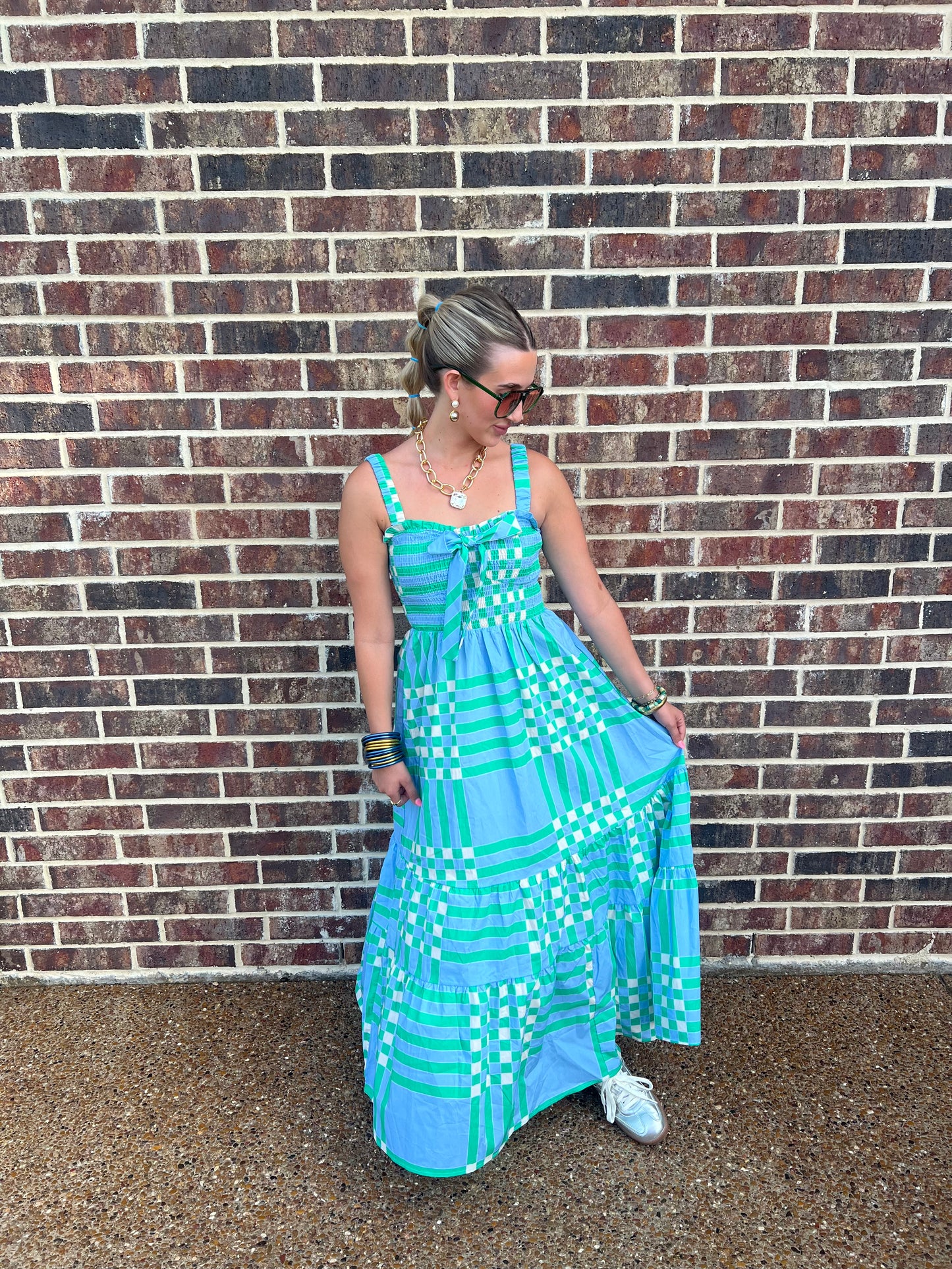 The Audrey Poplin Summer Plaid Print Midi Dress