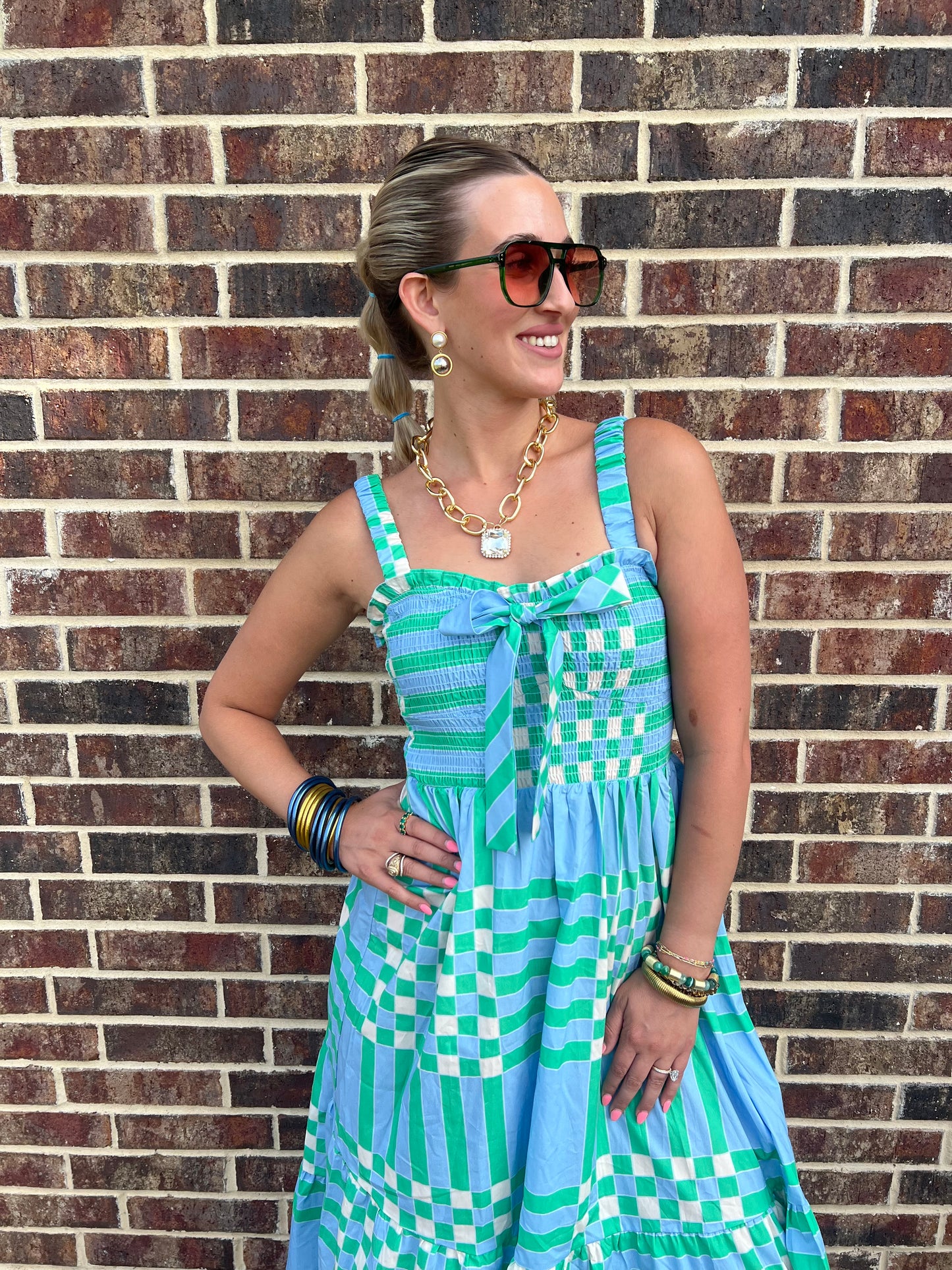 The Audrey Poplin Summer Plaid Print Midi Dress
