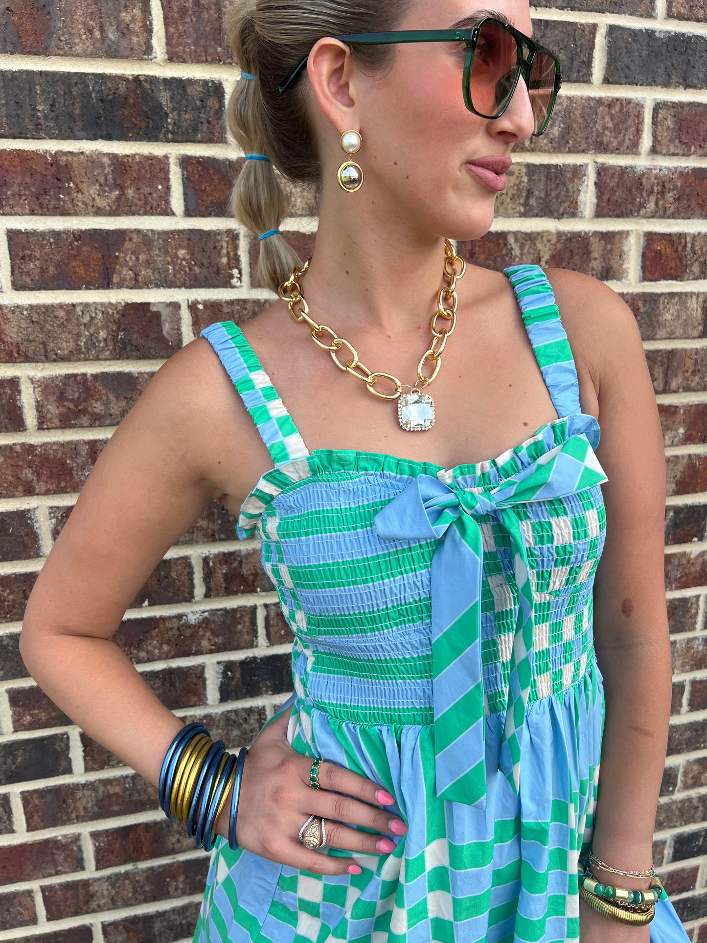 The Audrey Poplin Summer Plaid Print Midi Dress