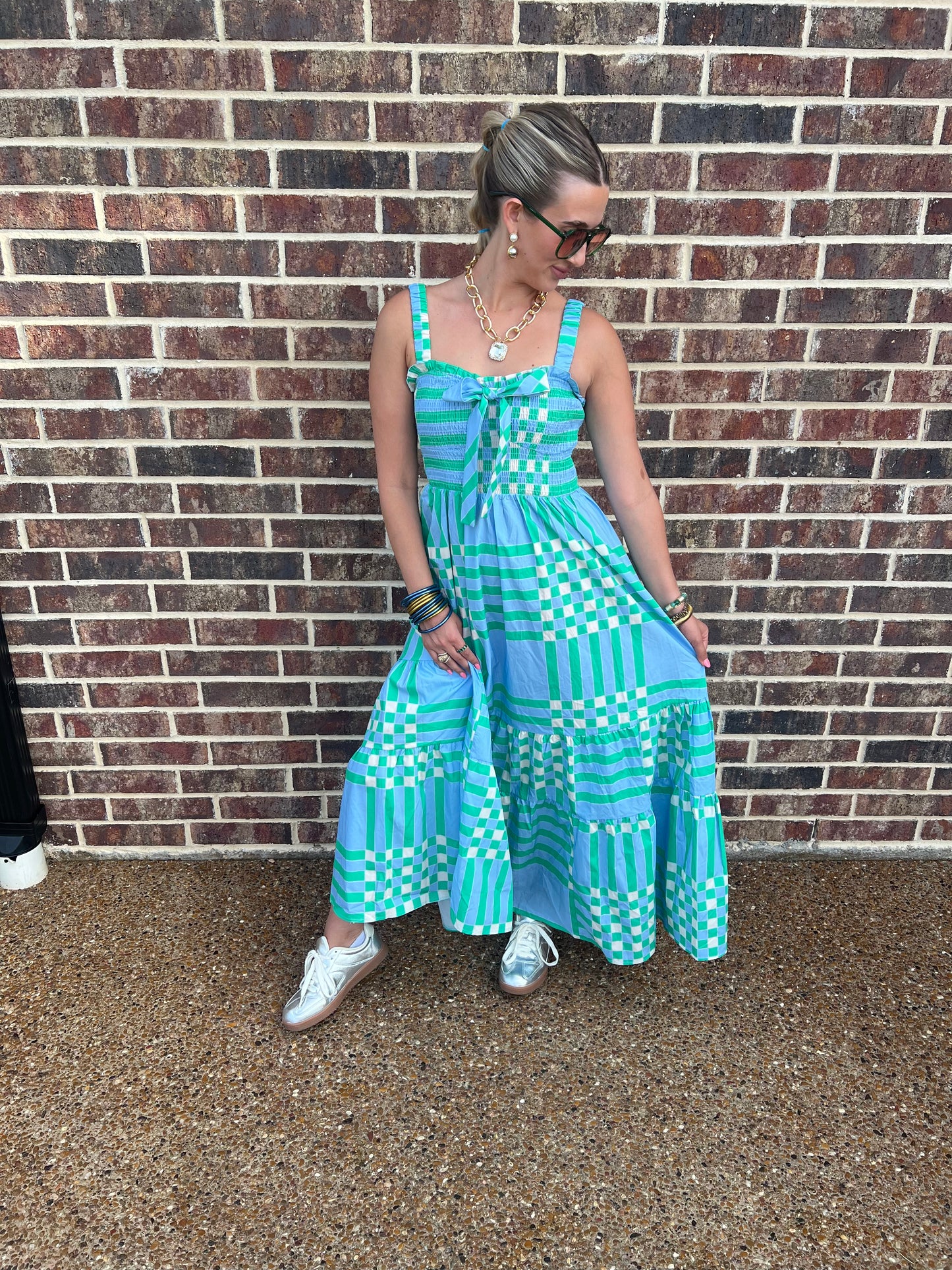 The Audrey Poplin Summer Plaid Print Midi Dress