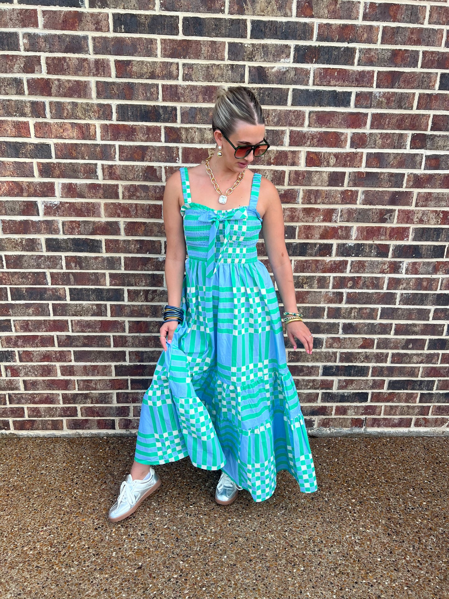 The Audrey Poplin Summer Plaid Print Midi Dress