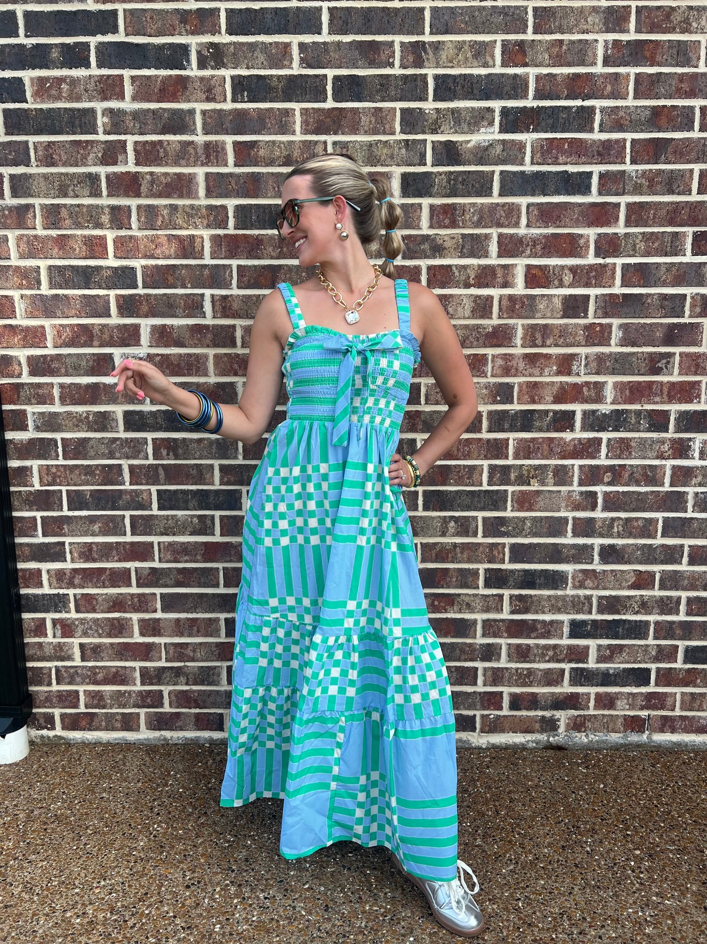 The Audrey Poplin Summer Plaid Print Midi Dress