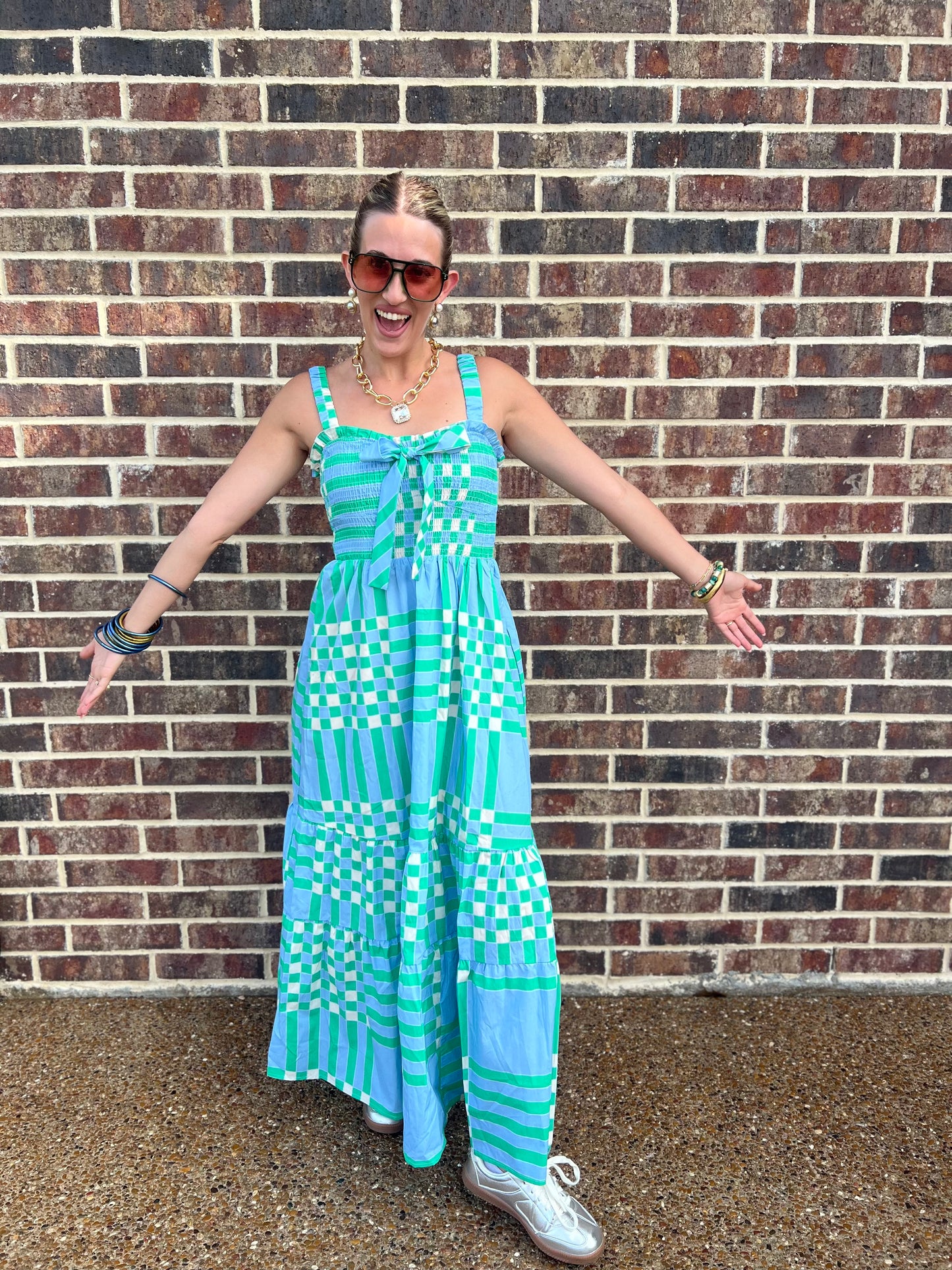 The Audrey Poplin Summer Plaid Print Midi Dress