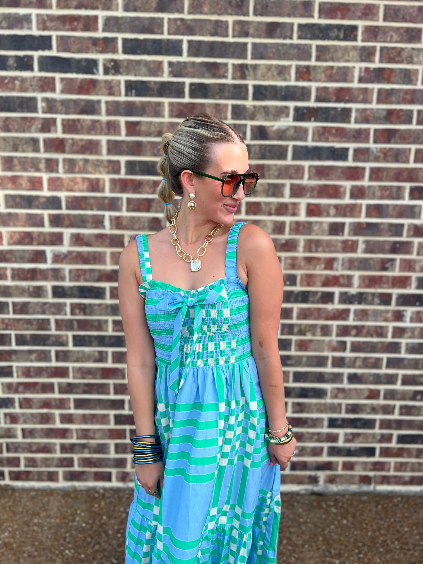 The Audrey Poplin Summer Plaid Print Midi Dress