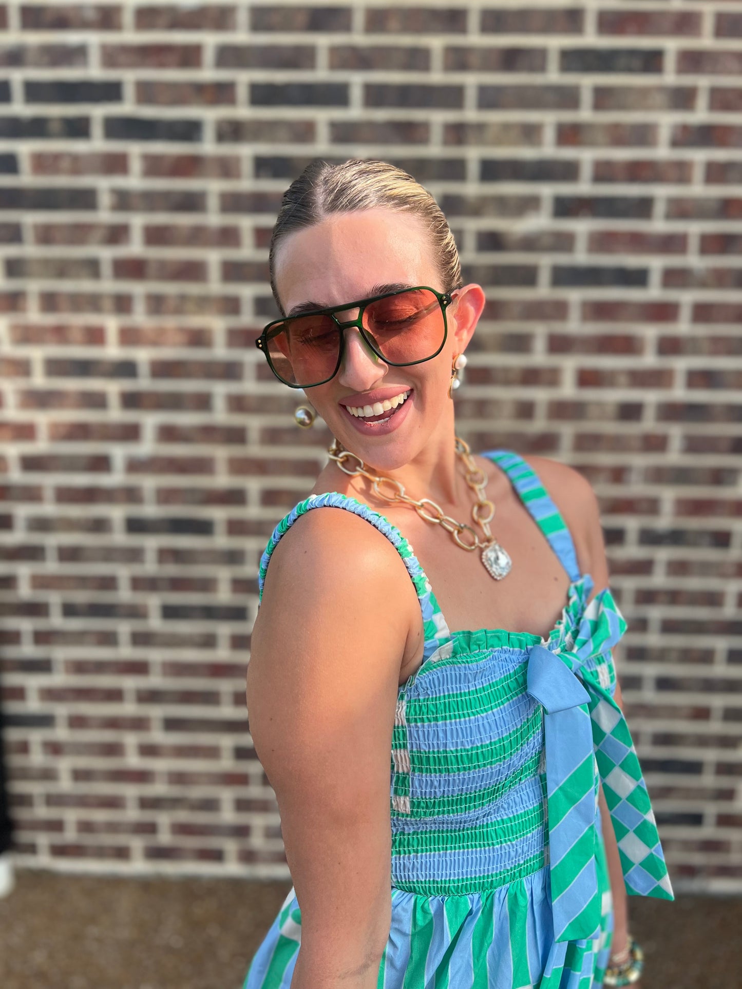 The Audrey Poplin Summer Plaid Print Midi Dress