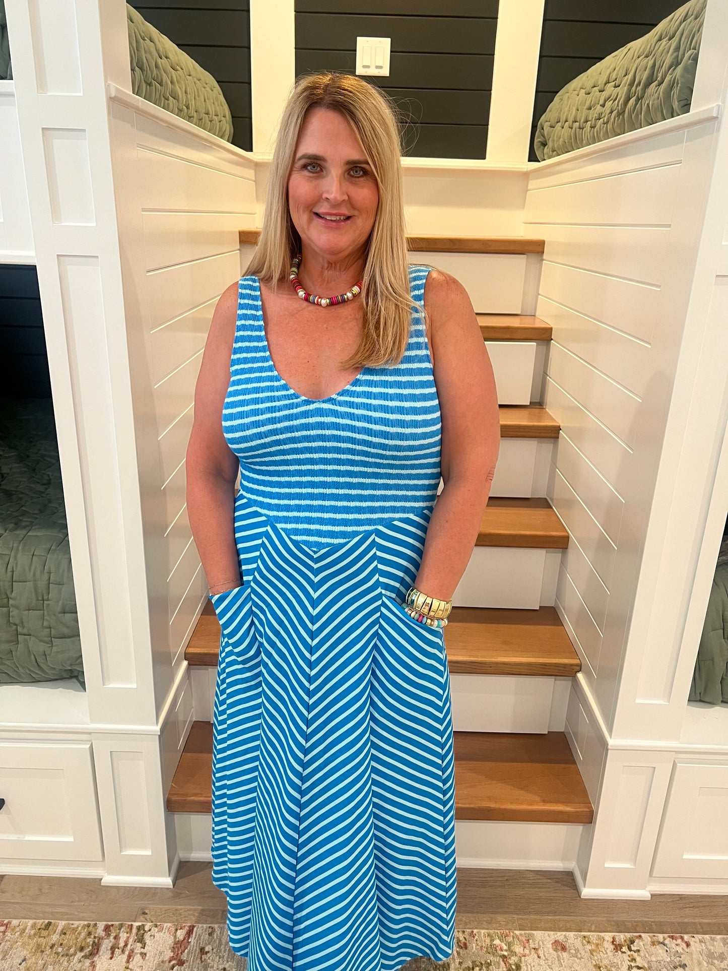 The Luciana Blue/ Green Stripe Dress