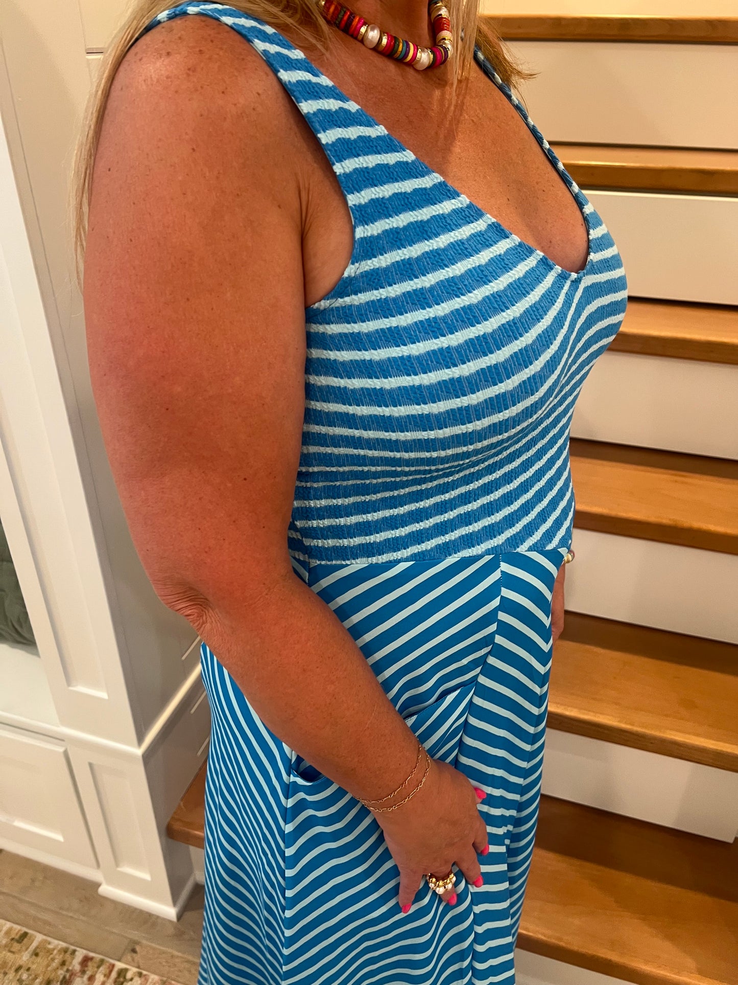 The Luciana Blue/ Green Stripe Dress
