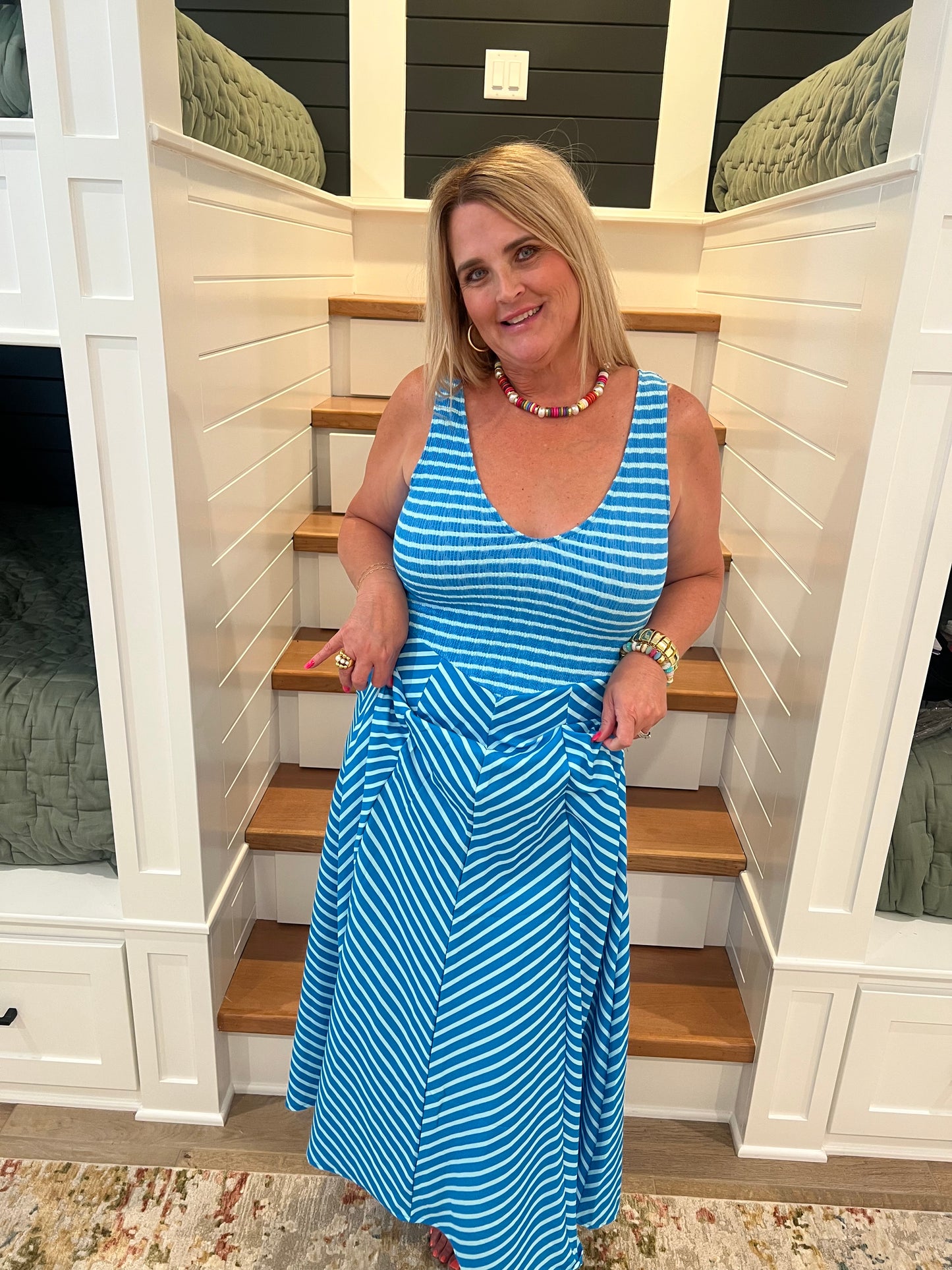 The Luciana Blue/ Green Stripe Dress
