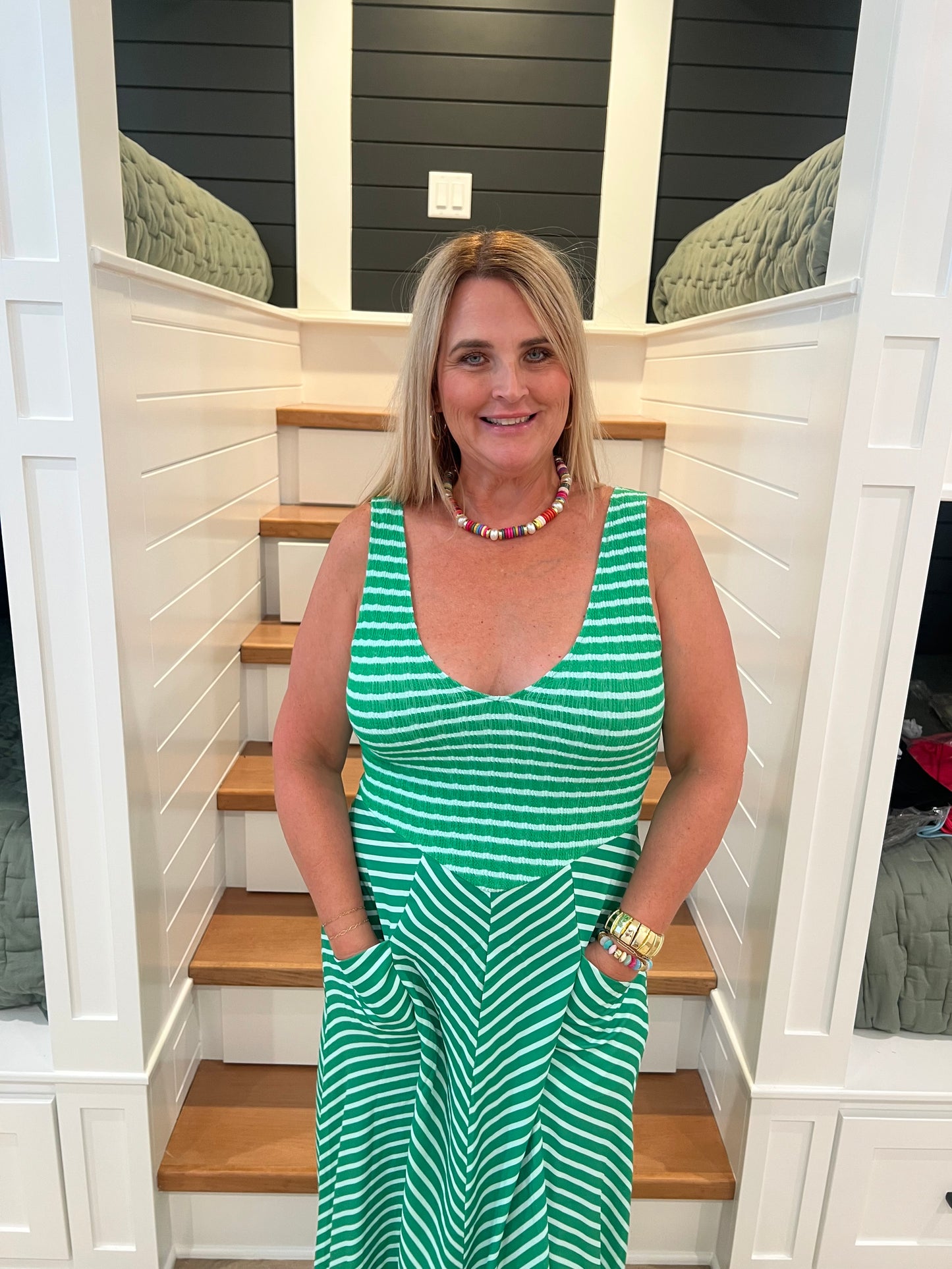 The Luciana Blue/ Green Stripe Dress