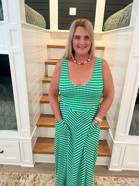 The Luciana Blue/ Green Stripe Dress