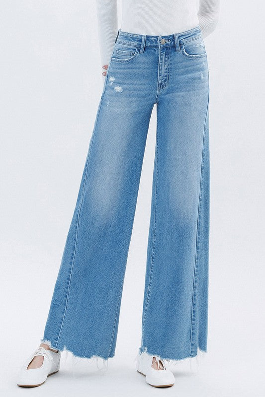The Cece High Rise Raw Hem Extreme Wide Vervet Jeans