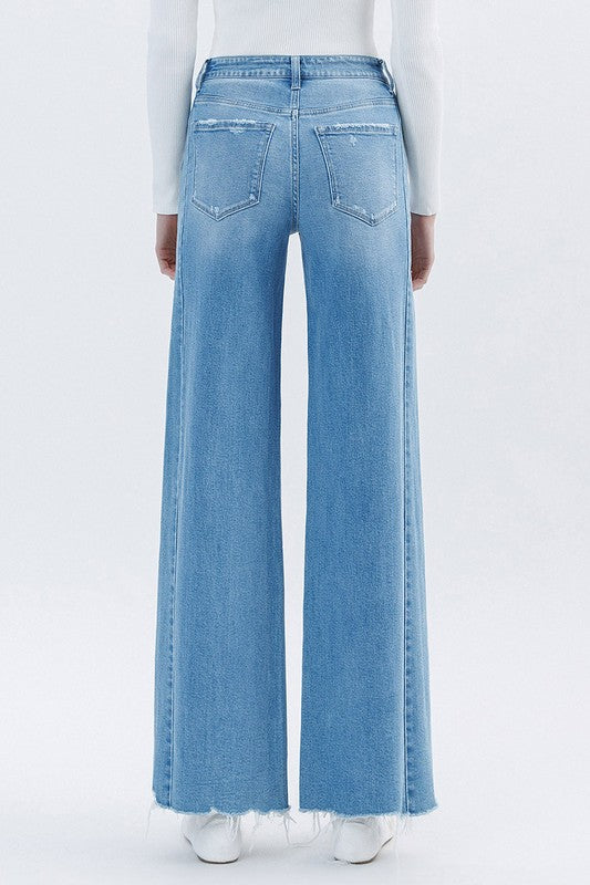 The Cece High Rise Raw Hem Extreme Wide Vervet Jeans