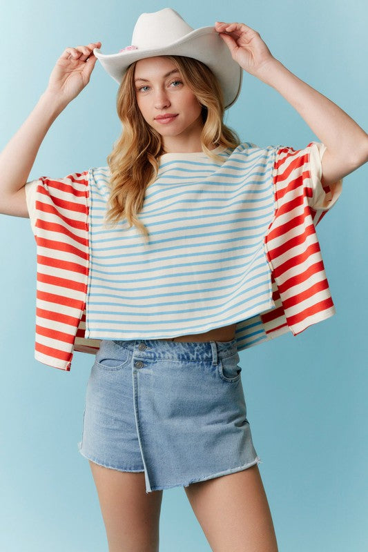 The Emily Multi Stripe Color Block Oversized Cropped Top