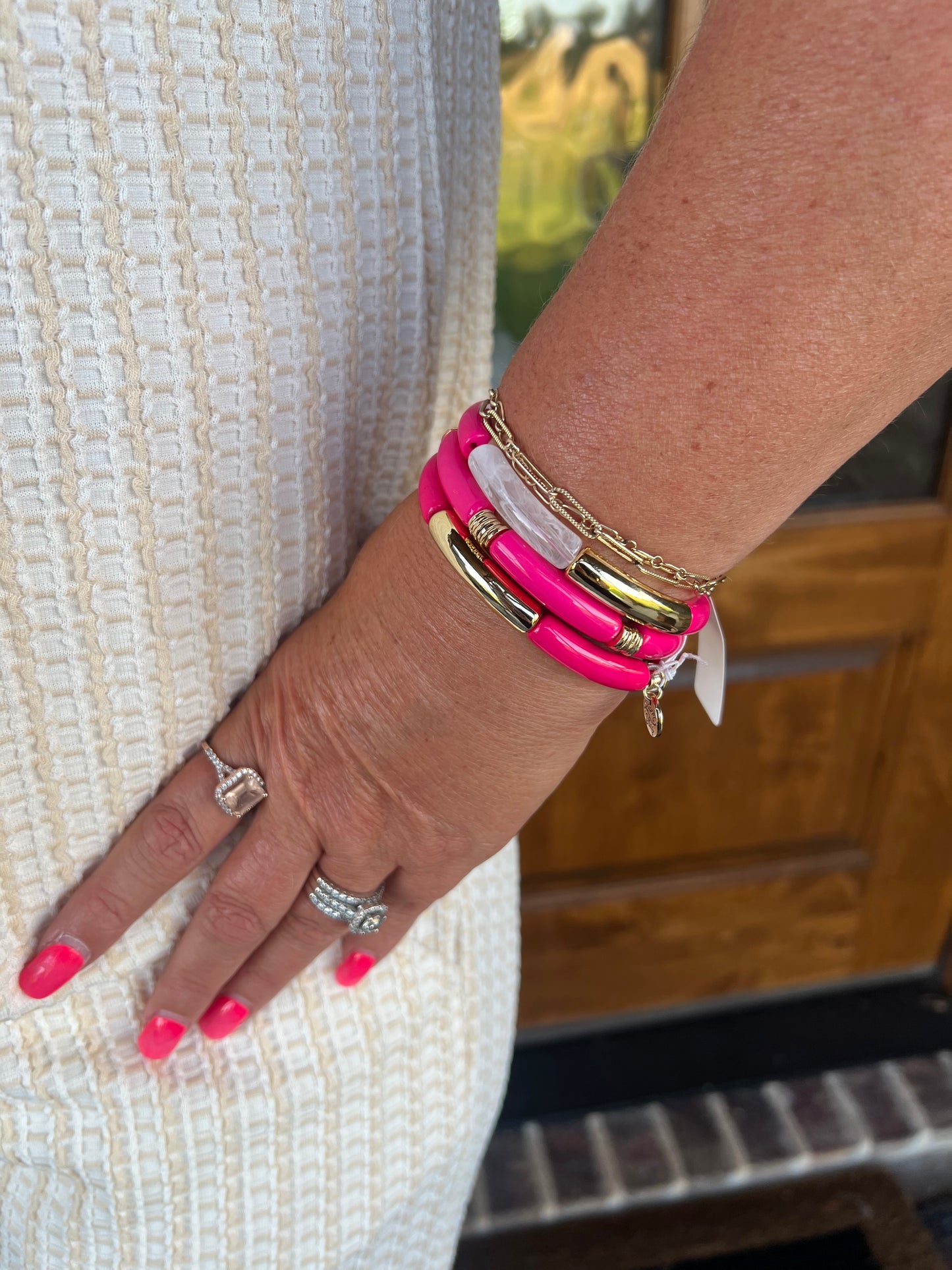 The Heather Hot Pink Bamboo Stretch Bracelet