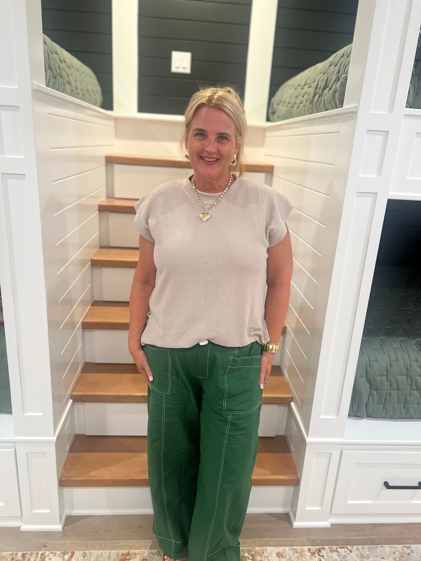 The Leslie Fern Wide Leg Pants With White Stitching