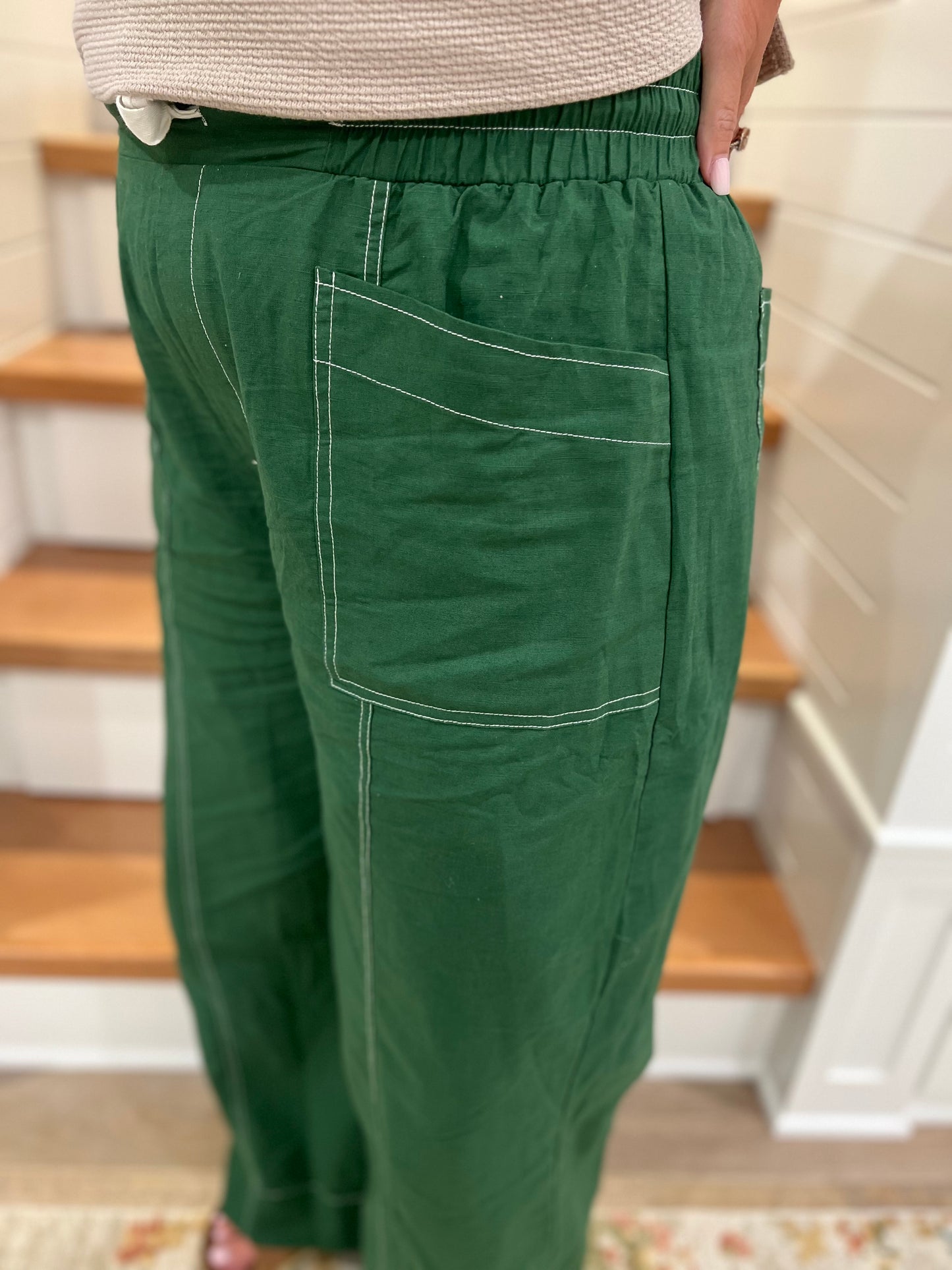 The Leslie Fern Wide Leg Pants With White Stitching