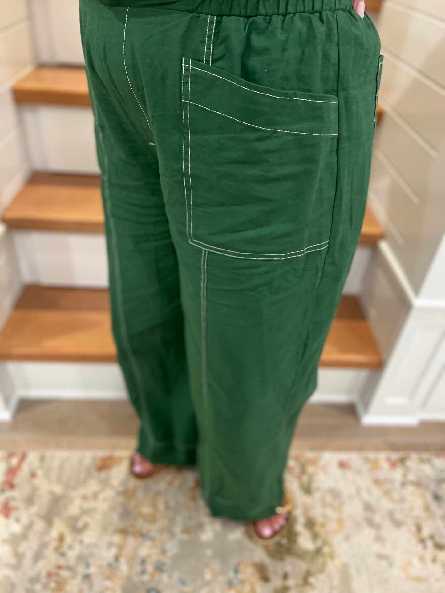 The Leslie Fern Wide Leg Pants With White Stitching