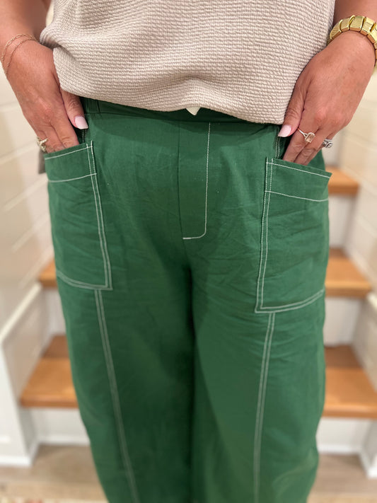 The Leslie Fern Wide Leg Pants With White Stitching