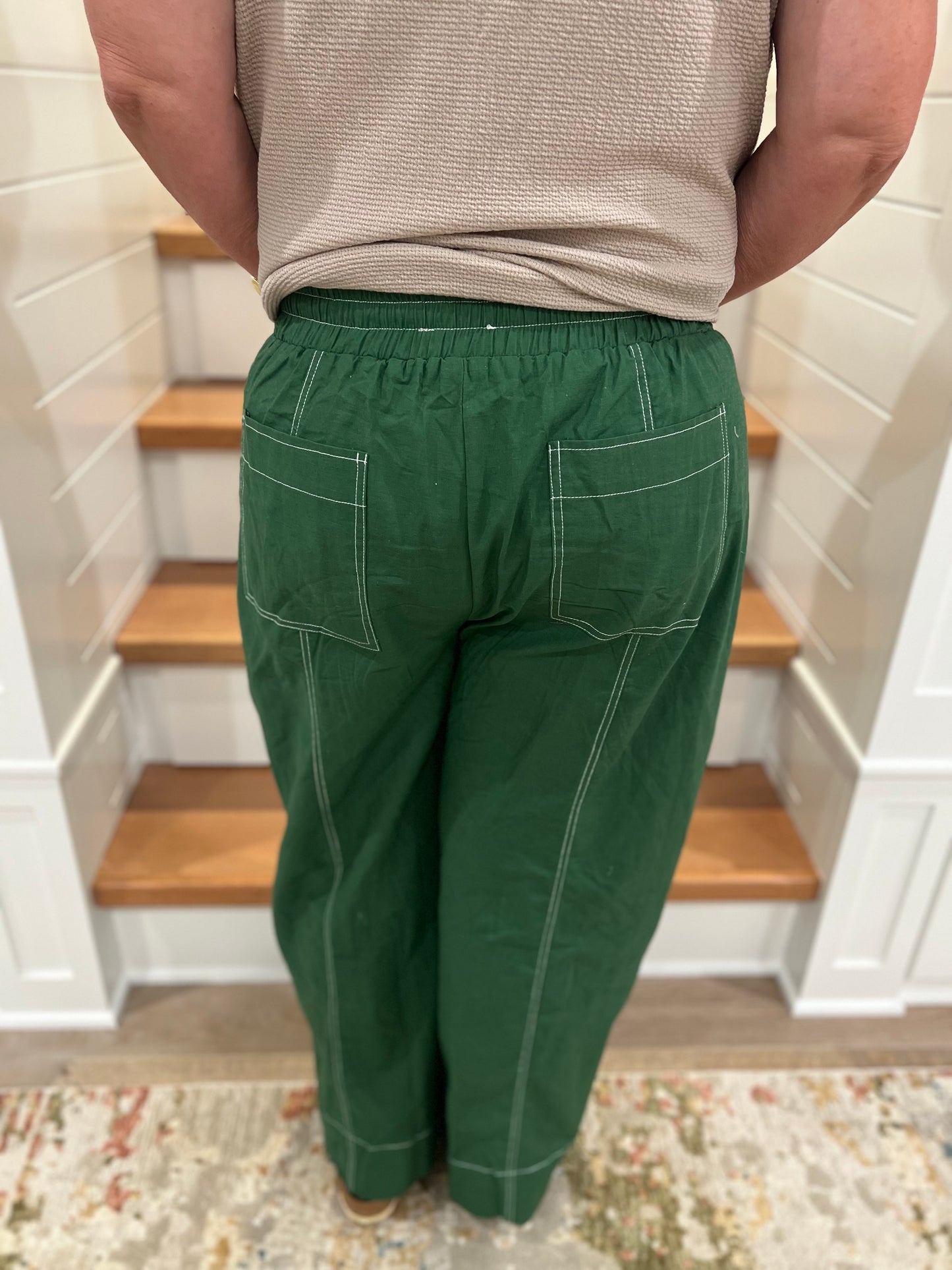 The Leslie Fern Wide Leg Pants With White Stitching
