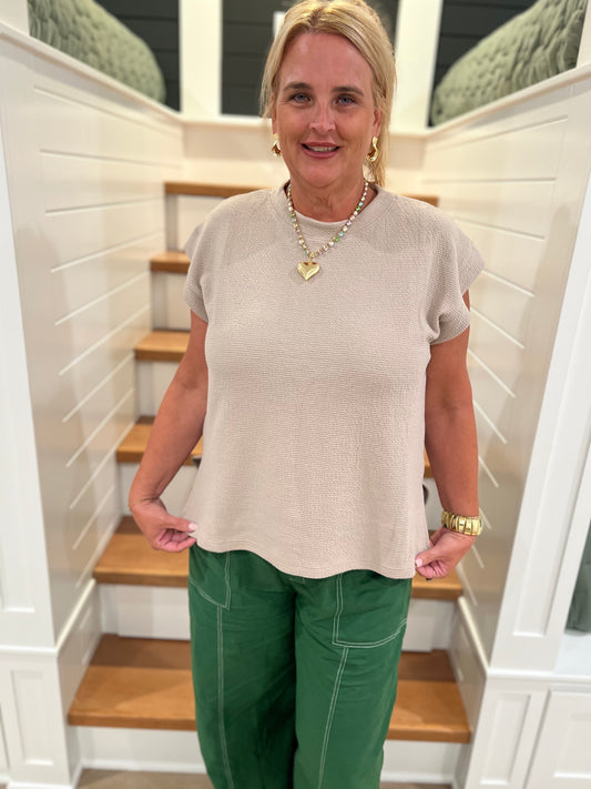 The Goldie Taupe Round Neck Sleeveless Knit Top