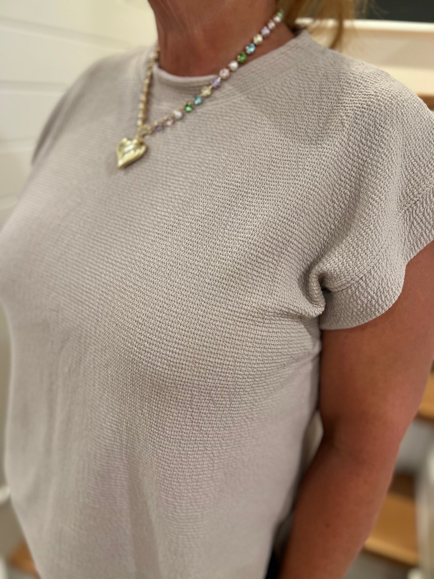 The Goldie Taupe Round Neck Sleeveless Knit Top