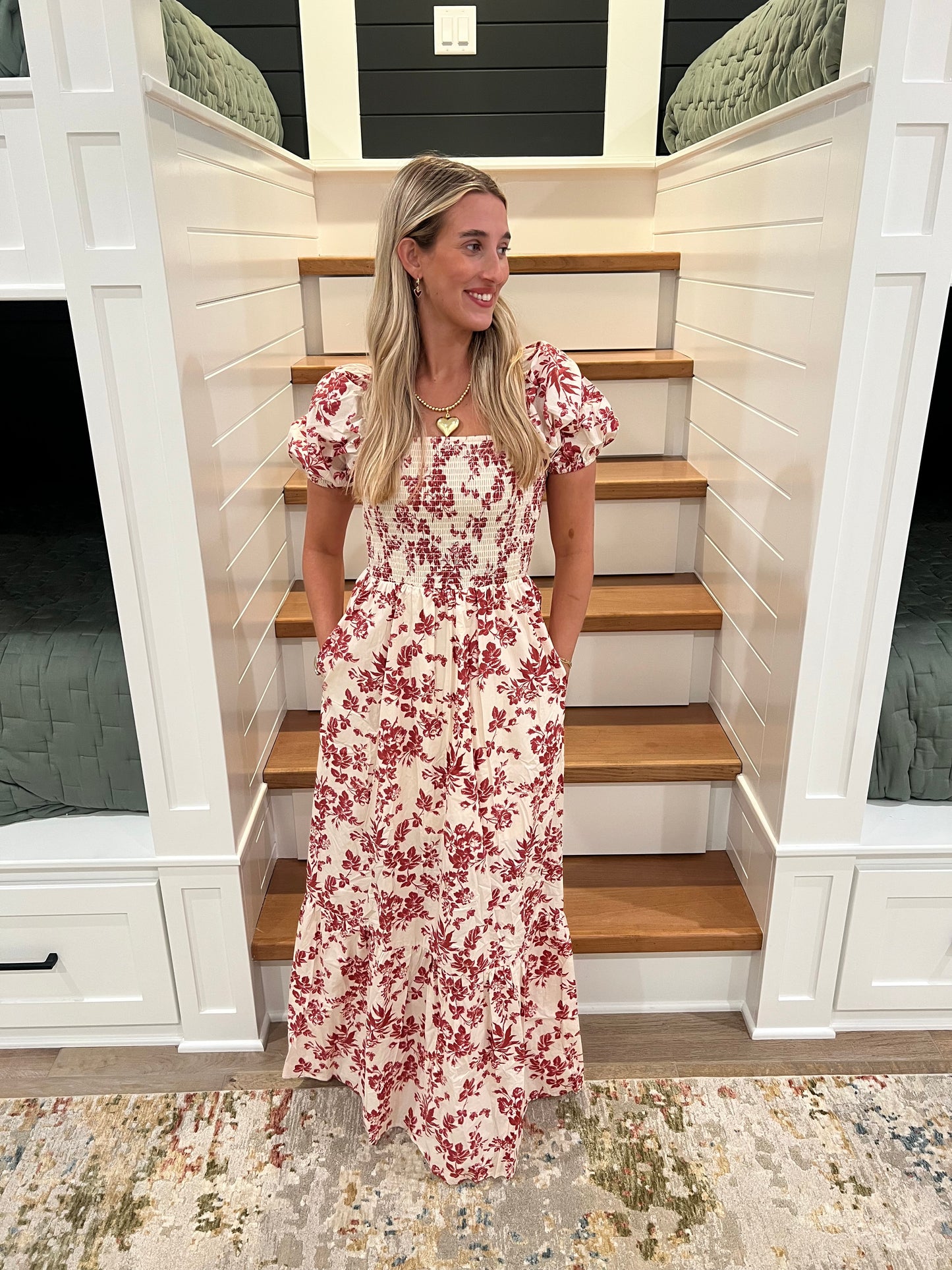 The Eden Puff Sleeve Berry Floral Smocked Maxi Dress