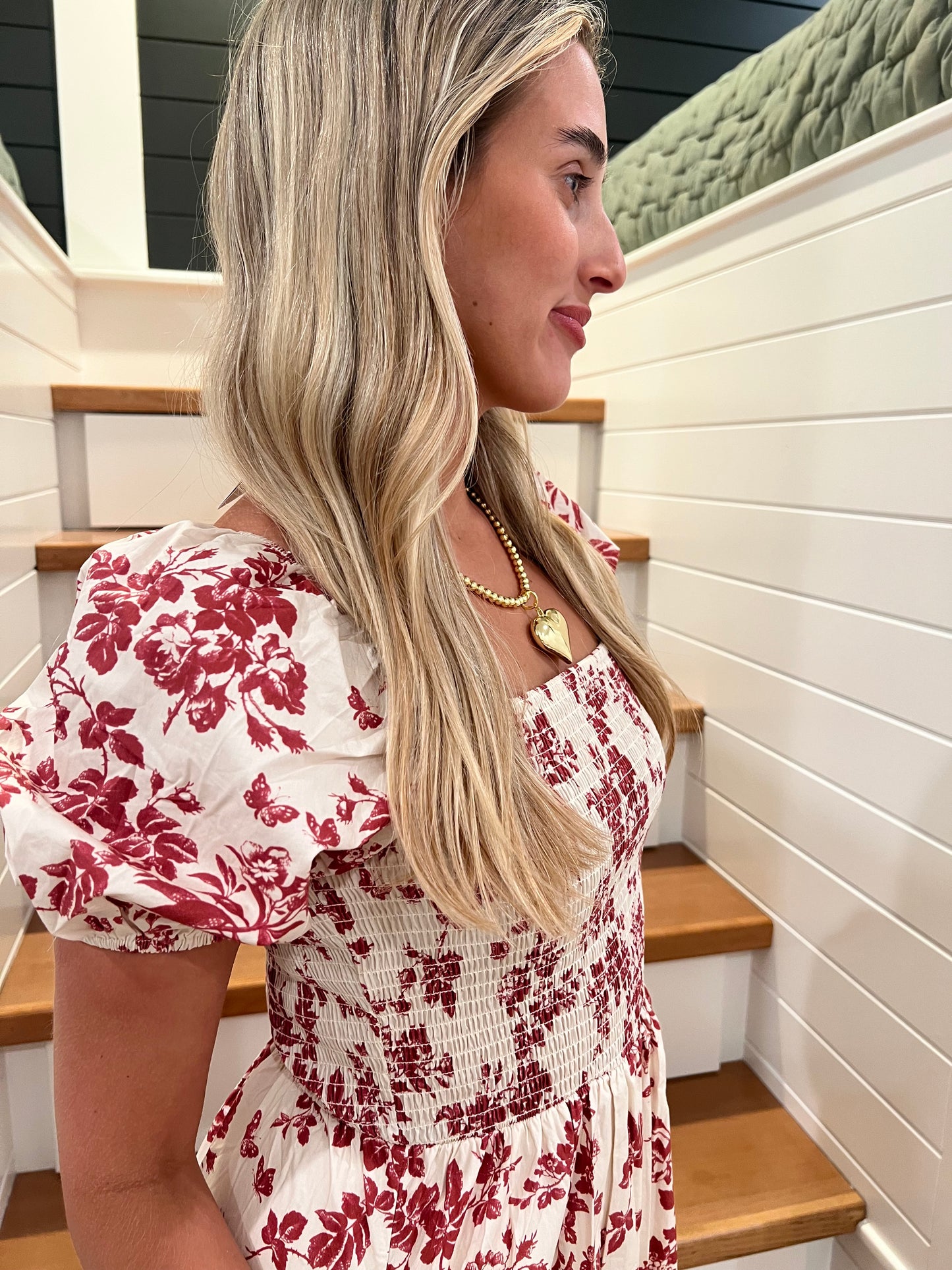 The Eden Puff Sleeve Berry Floral Smocked Maxi Dress