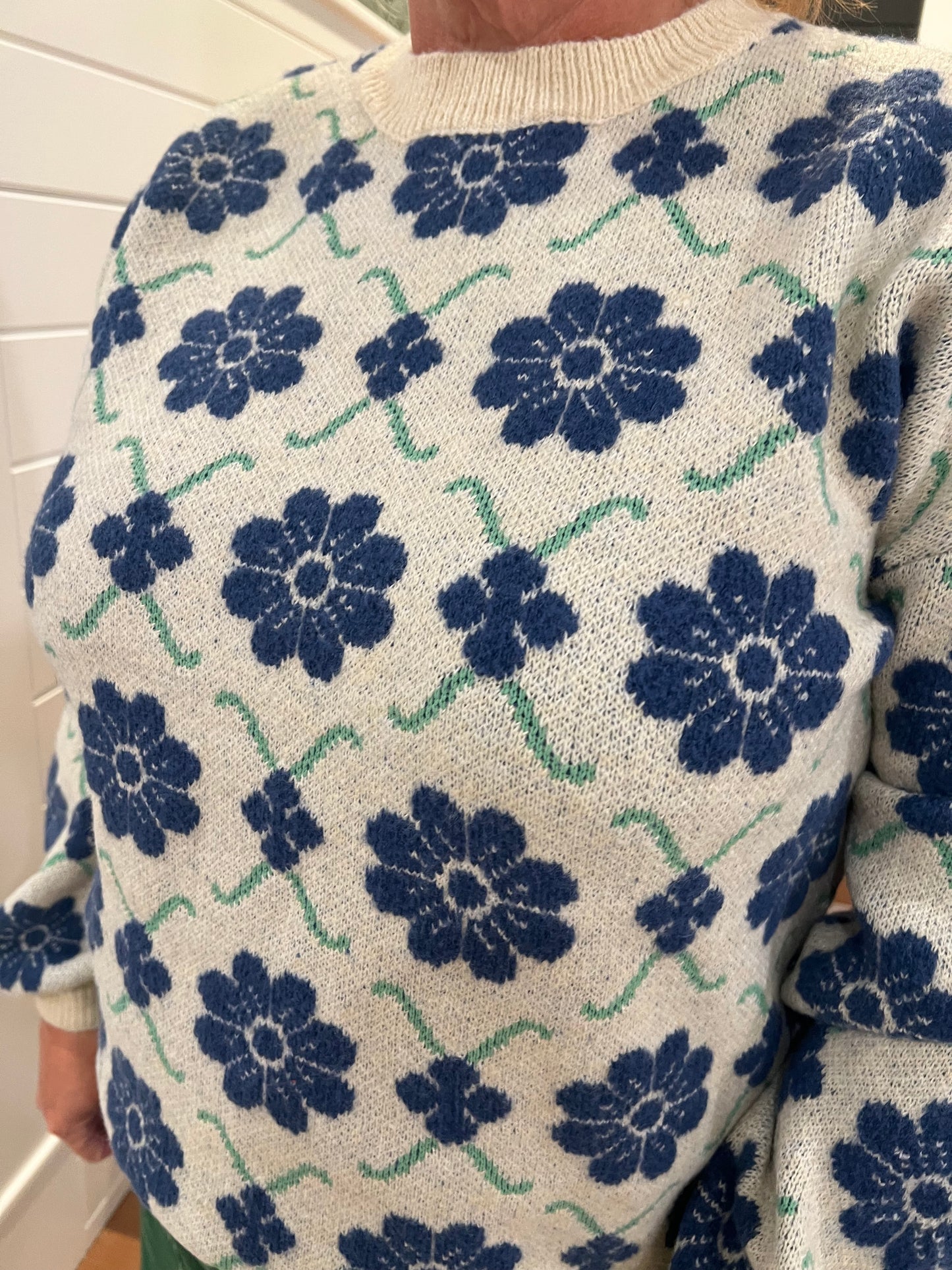 The Raleigh Navy Mix Retro Floral Knit Sweater