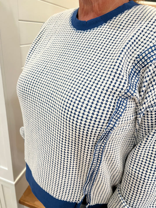 The Prissy Navy Waffle Knit Long Sleeve