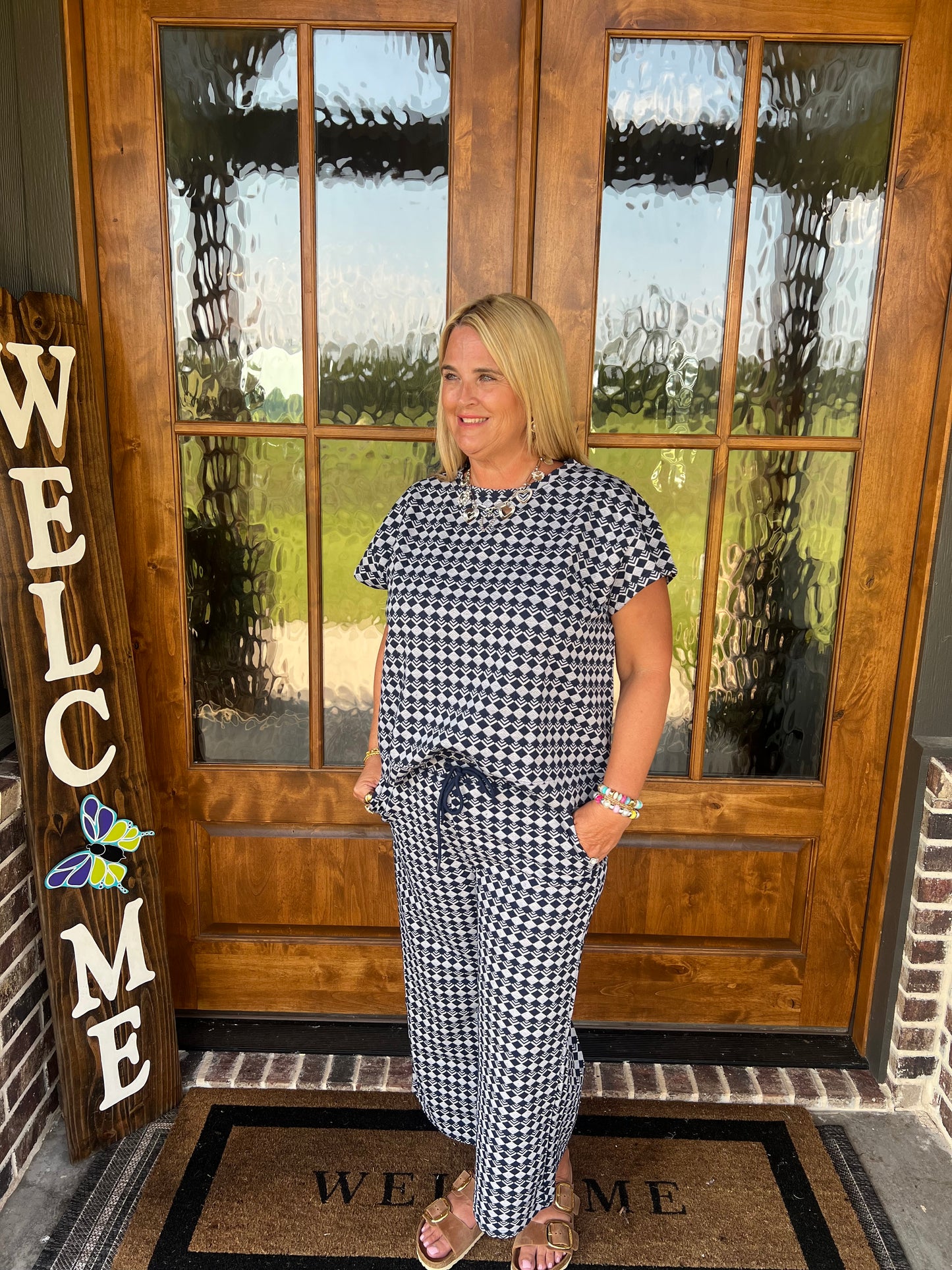 The Janice Navy Short Sleeve/Pant Matching Set