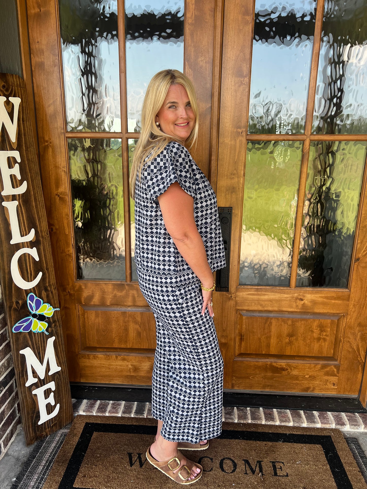 The Janice Navy Short Sleeve/Pant Matching Set