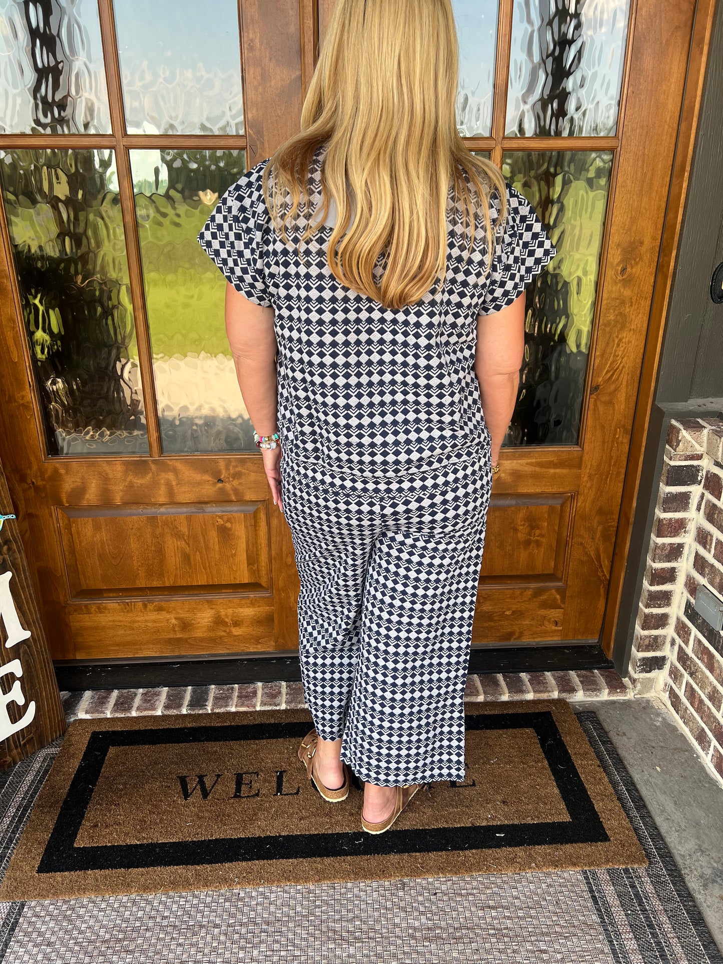 The Janice Navy Short Sleeve/Pant Matching Set