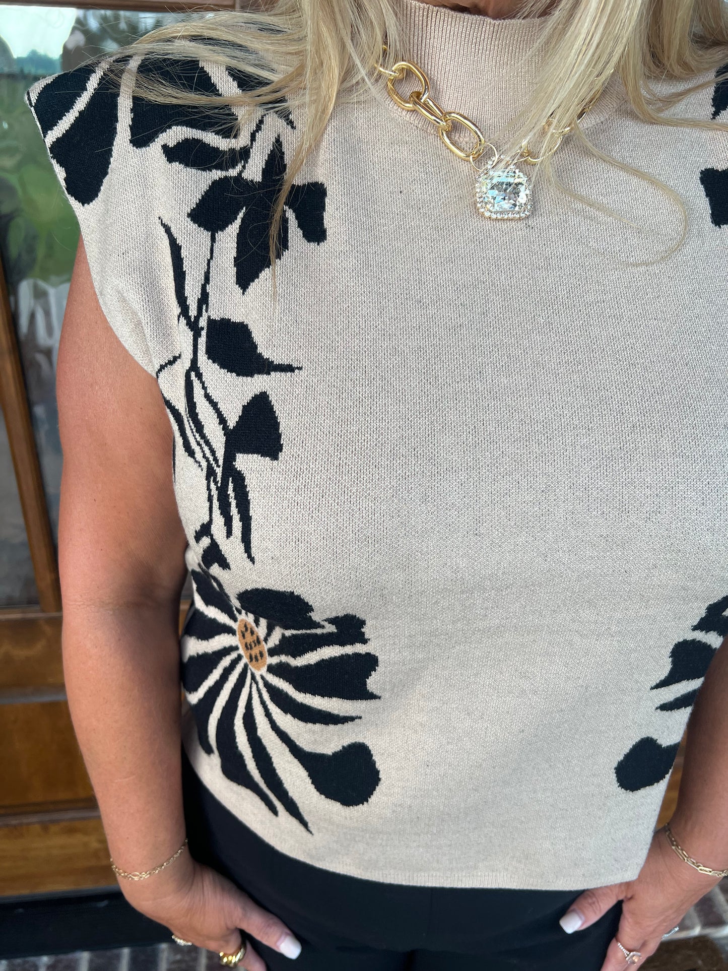 The Carleigh Ecru Sleeveless Sweater Top