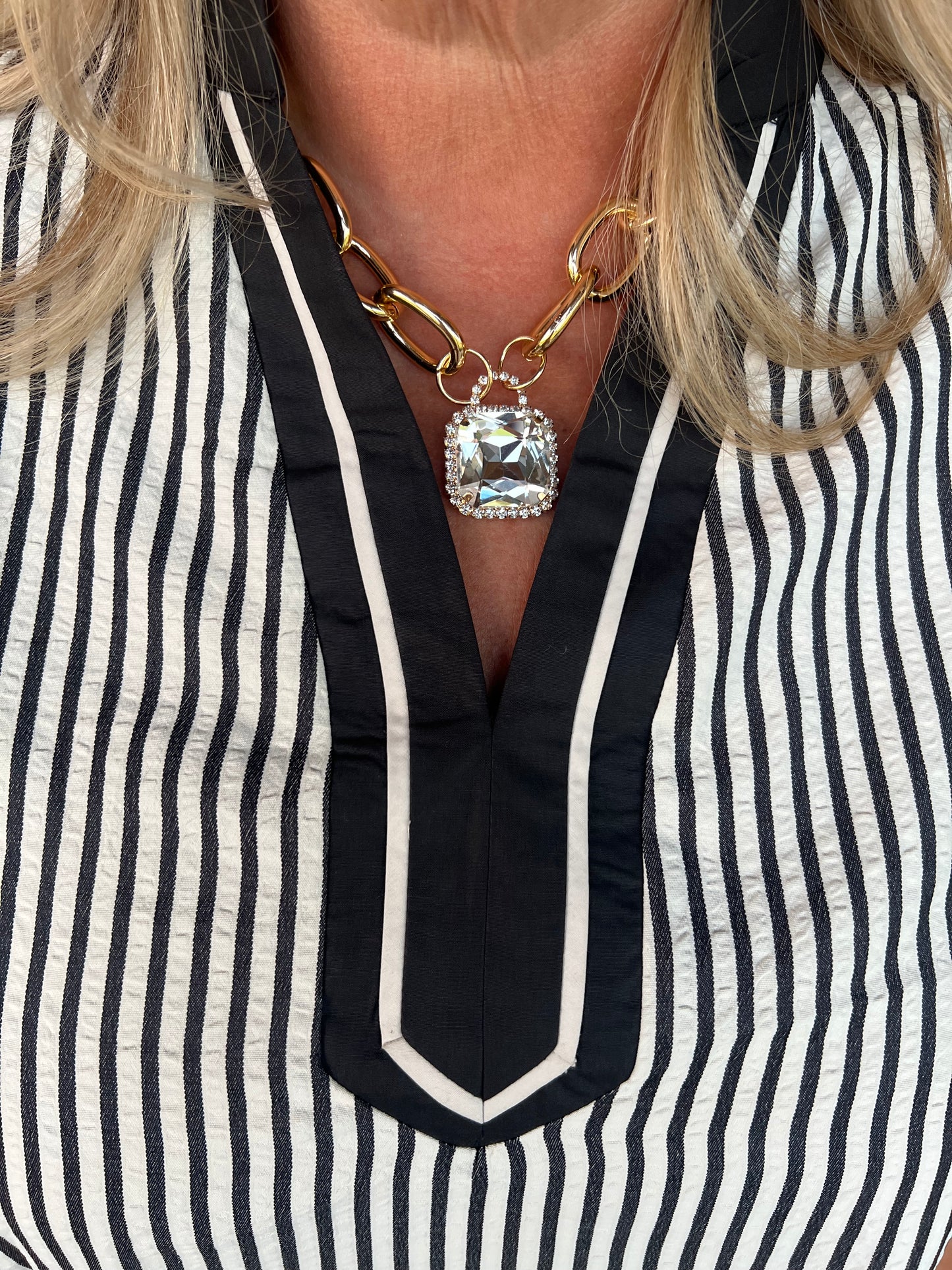 The Josie Black/Cream Striped Embroidered Puff Sleeve Top