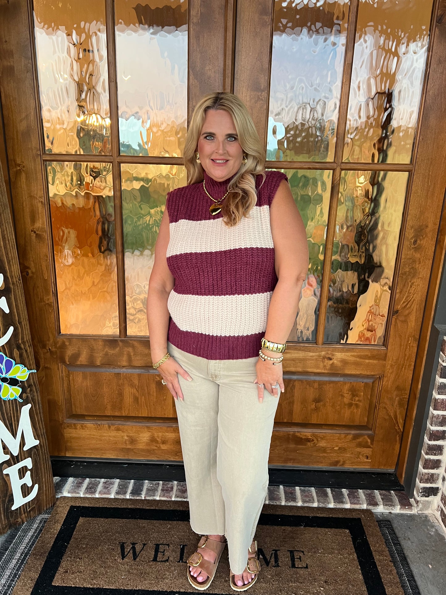 The Mary Sleeveless Wine Mock Neck Sweater