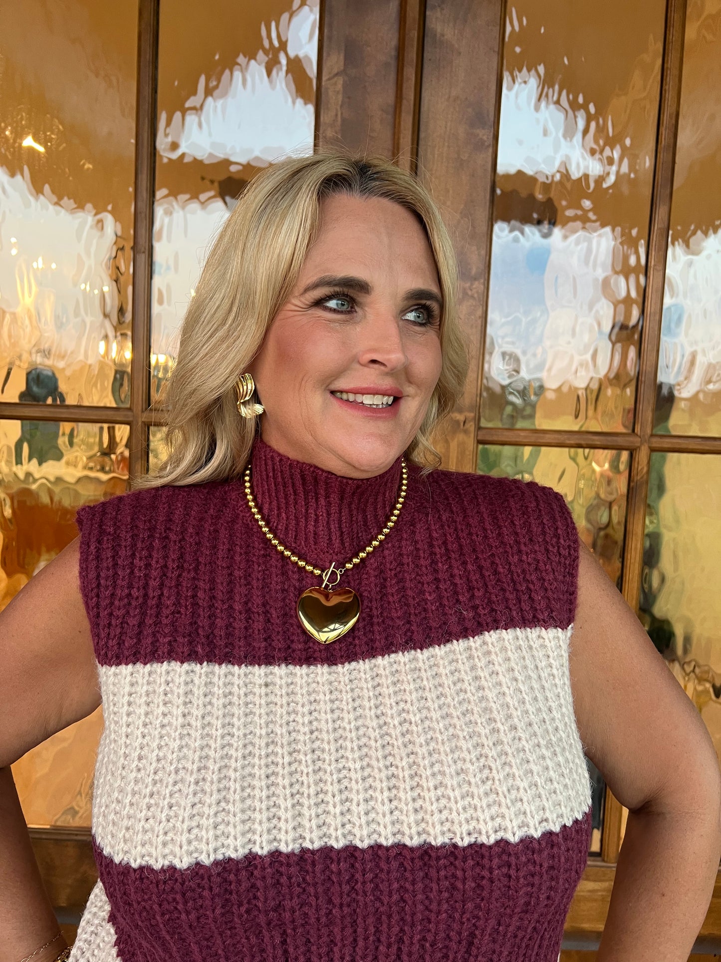 The Mary Sleeveless Wine Mock Neck Sweater