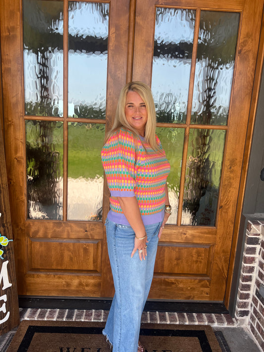The Claire Colorful Short Sleeve Sweater Top