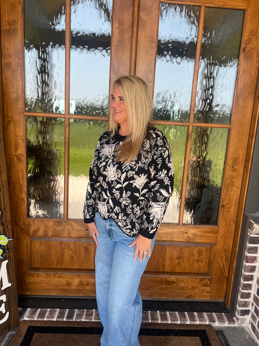 The Jossa Black Jacquard Sweater Top