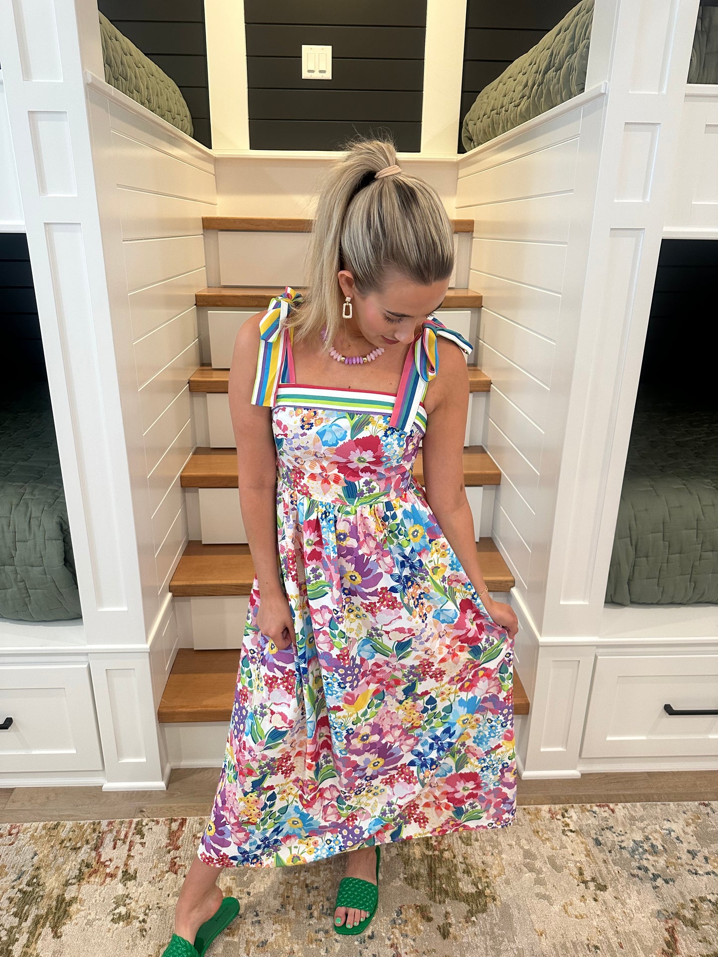 The Julia Multicolor Floral Printed Midi Dress