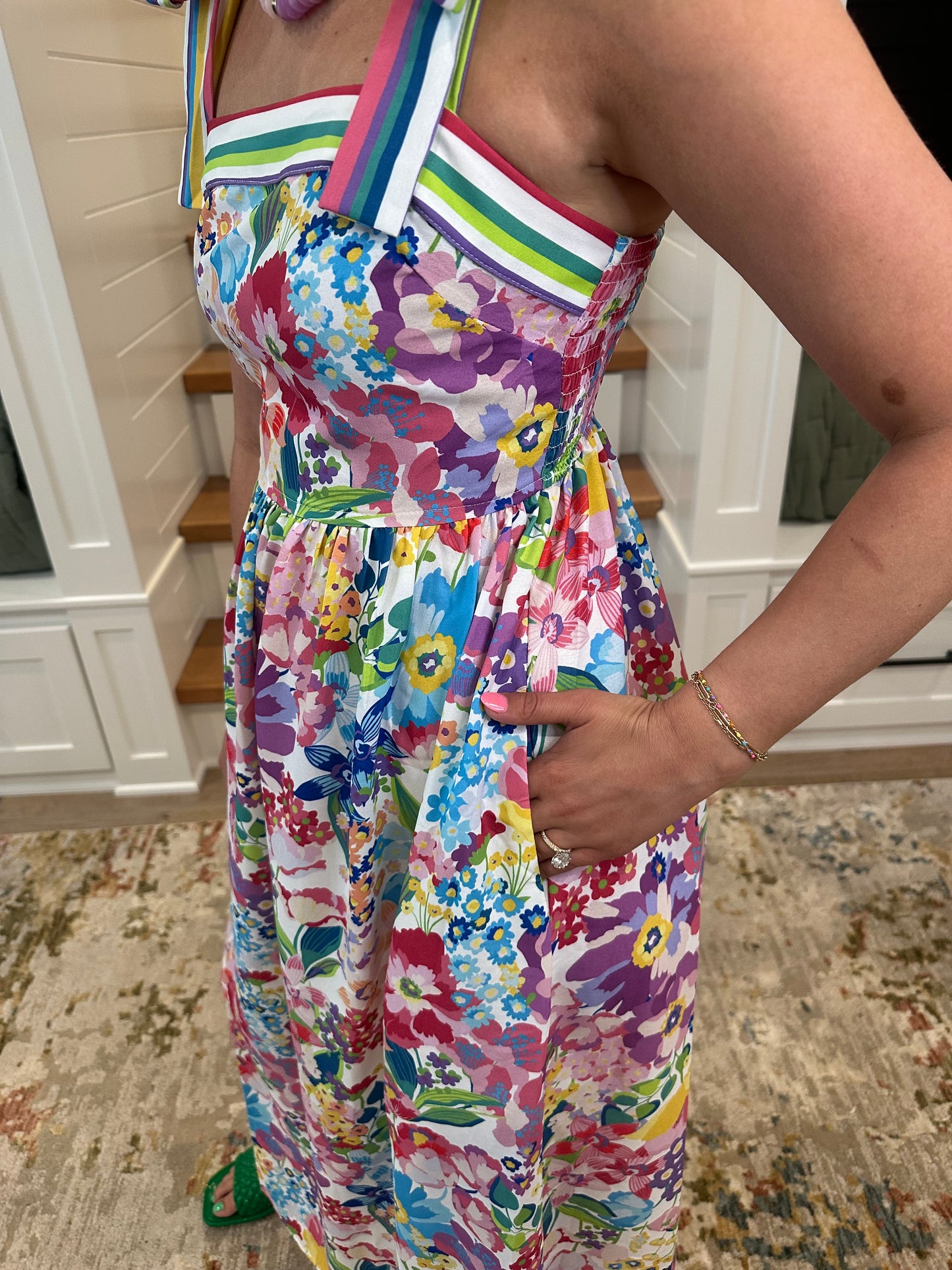 The Julia Multicolor Floral Printed Midi Dress