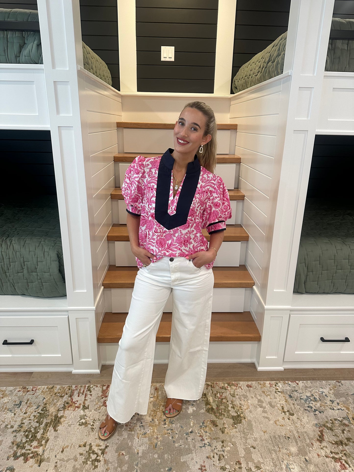The Teri Pink Floral Puff Sleeve Top