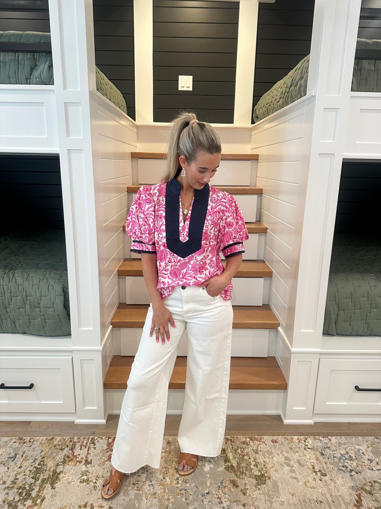 The Teri Pink Floral Puff Sleeve Top
