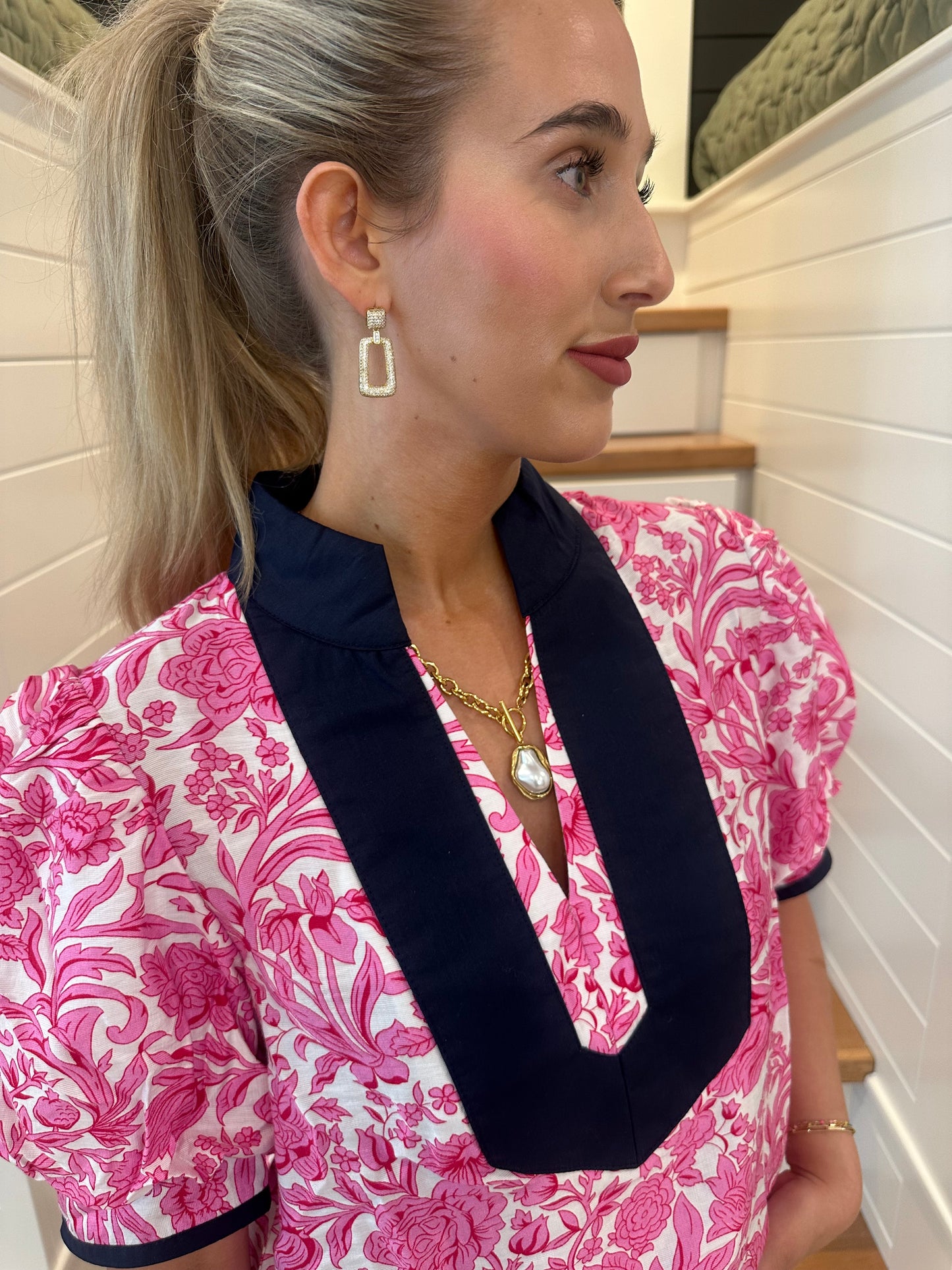 The Teri Pink Floral Puff Sleeve Top