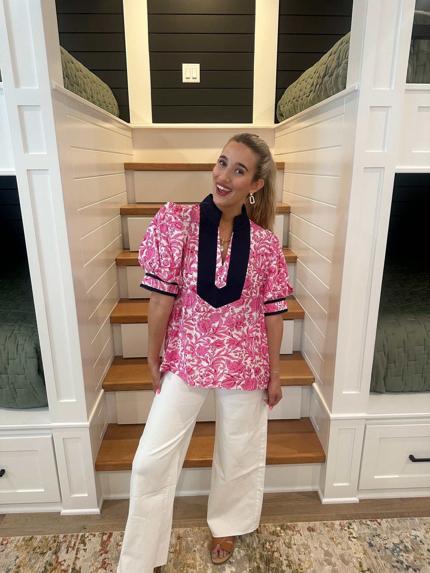 The Teri Pink Floral Puff Sleeve Top
