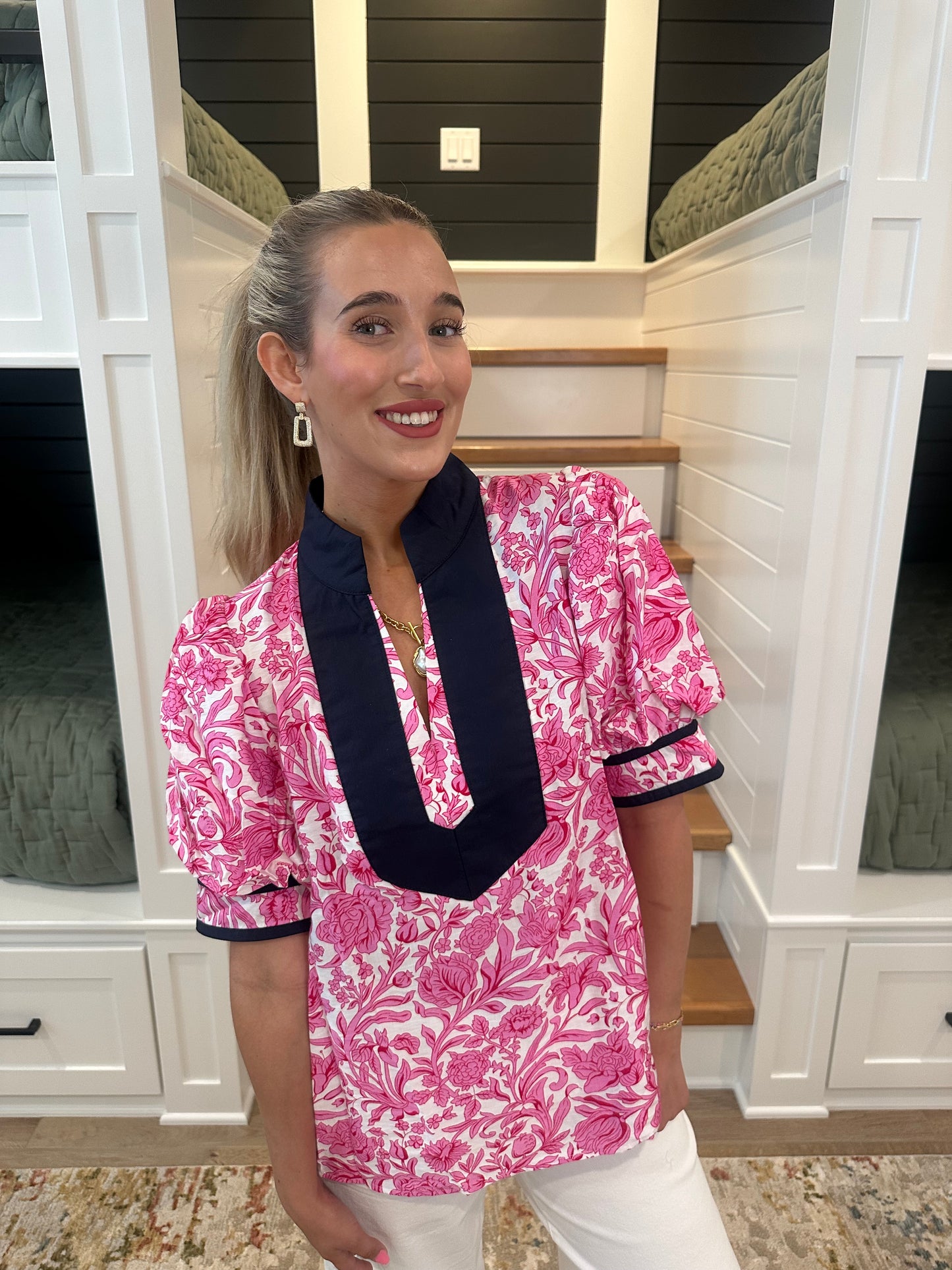 The Teri Pink Floral Puff Sleeve Top